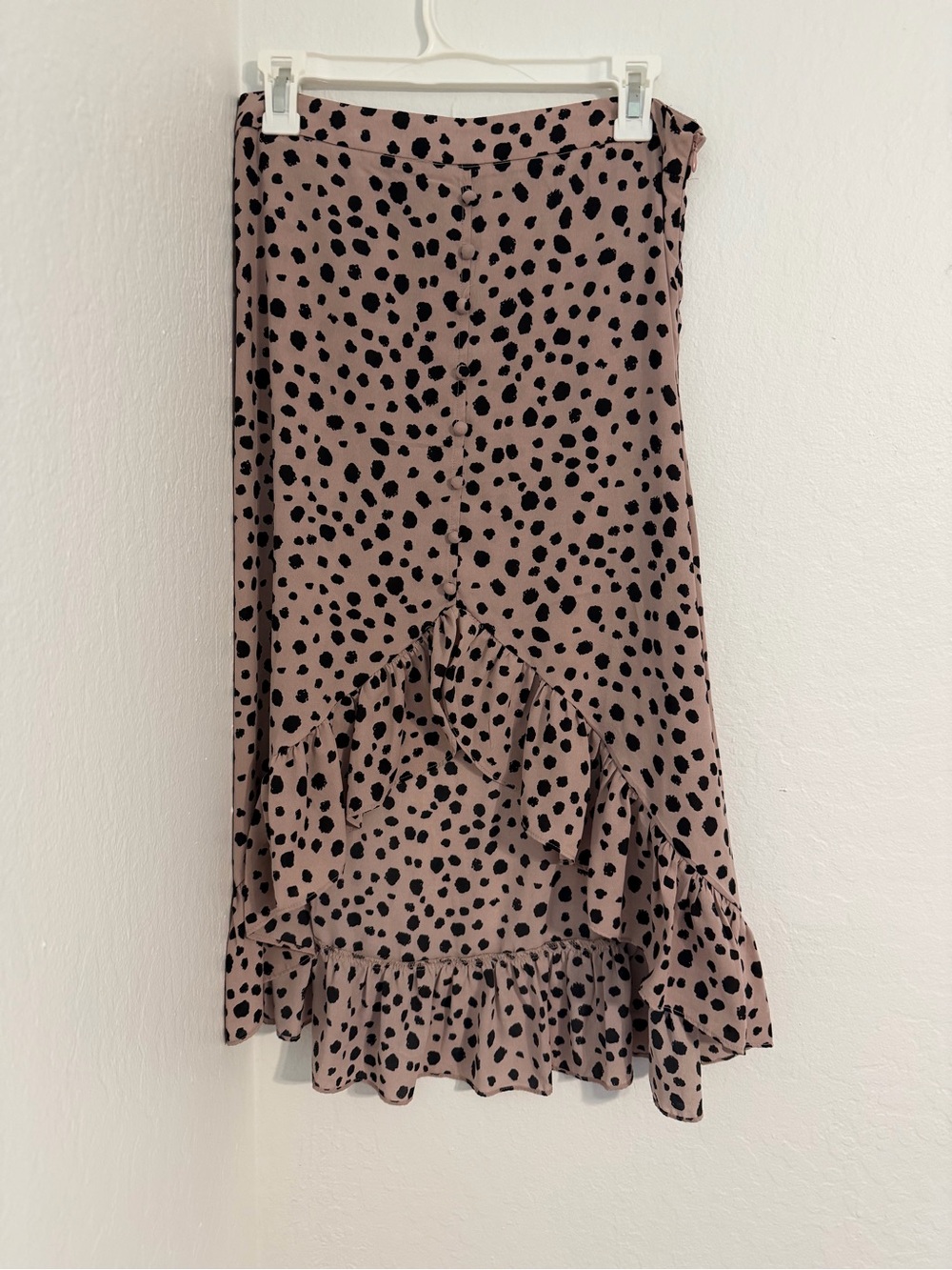 Leopard Print Ruffle Hem Midi Skirt - Mauve/Black